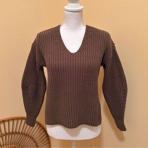 Everlane Chunky Cotton V-Neck Sweater Khaki surplus Olive green Fisherman S EUC